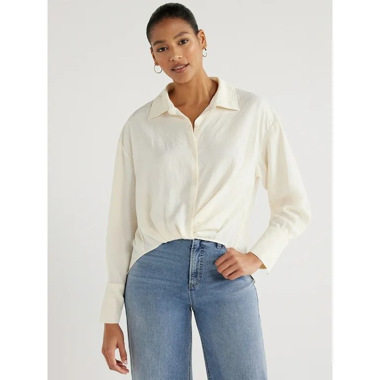 Scoop Women’s Knot Front Top with Long Sleeves, Sizes XS to XXL - Walmart.com | Walmart (US)