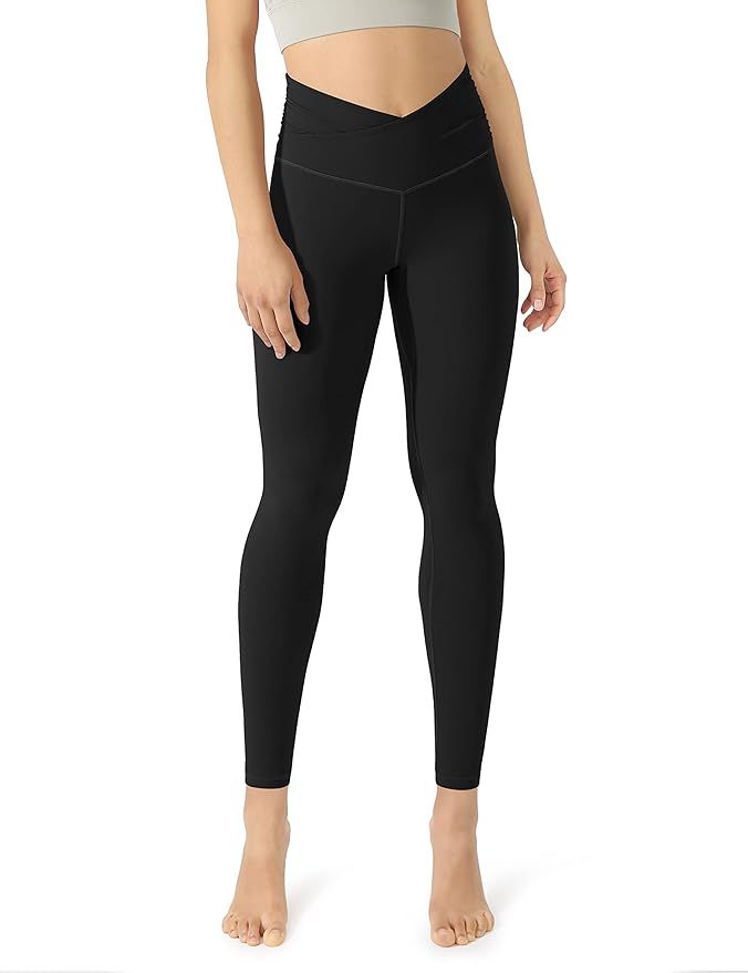 ODODOS Women's Cross Waist Yoga Leggings with Inner Pocket, Sports Gym Workout Running Pants -Ins... | Amazon (US)