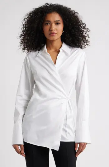 Asymmetric Cotton Poplin Wrap Shirt | Nordstrom