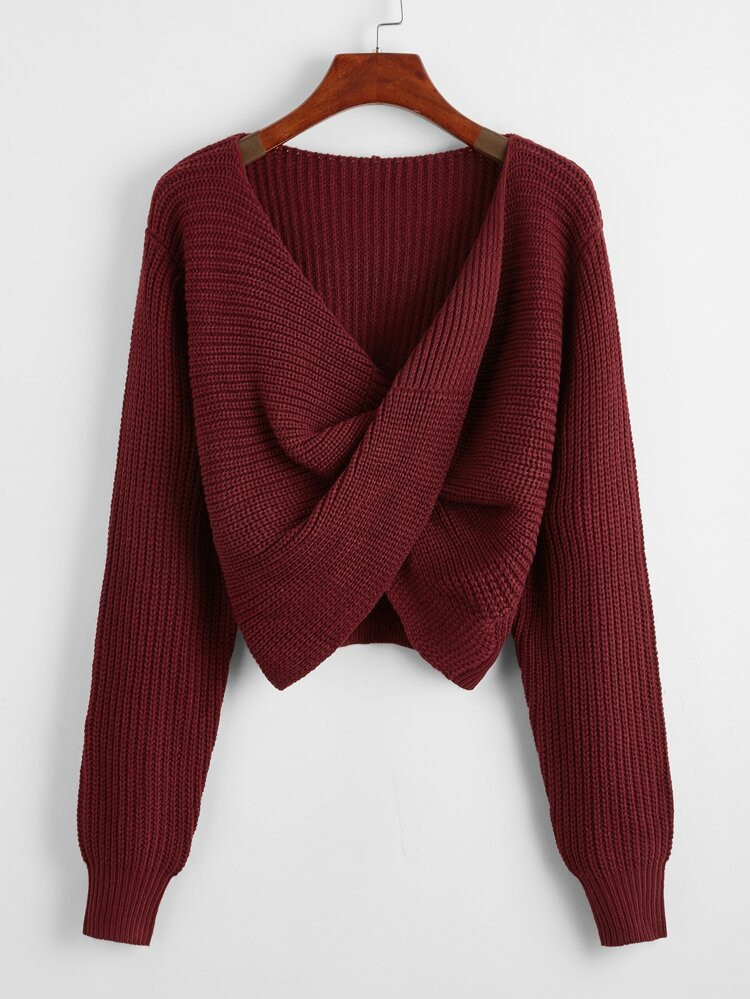 Twist Front Crop Sweater | SHEIN