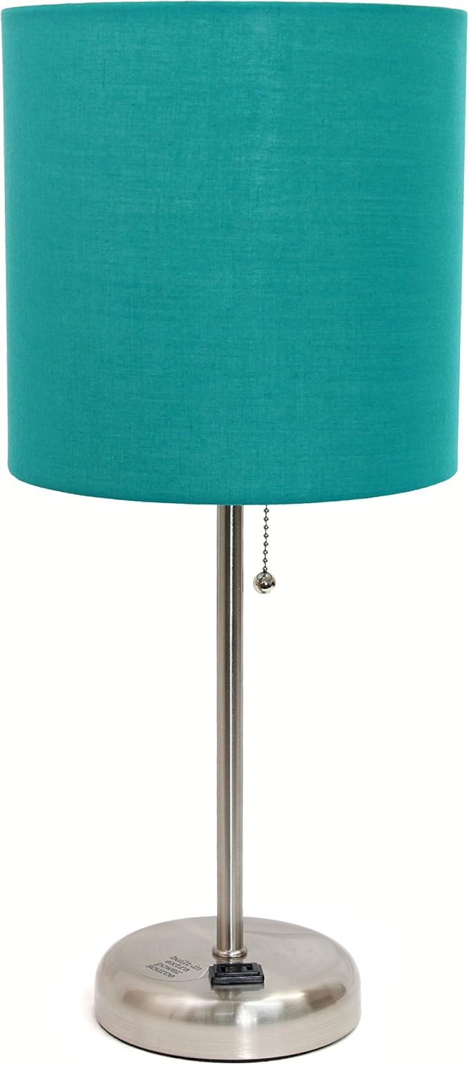 Simple Designs LT2024-TEL Brushed Steel Stick Table Desk Lamp with Charging Outlet and Drum Fabri... | Amazon (US)