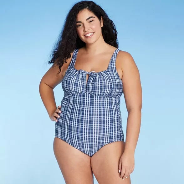 Women's Tunnel High Coverage One Piece Swimsuit - Kona Sol™ Blue Check | Target