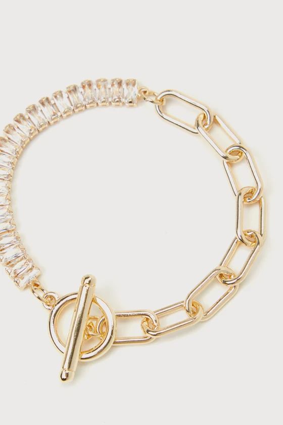 Luxe Glitter Gold Rhinestone Toggle Tennis Bracelet | Lulus (US)