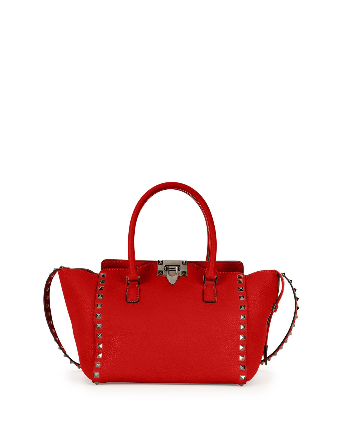 Valentino Rockstud Rolling Small Double-Handle Tote Bag, Red | Neiman Marcus
