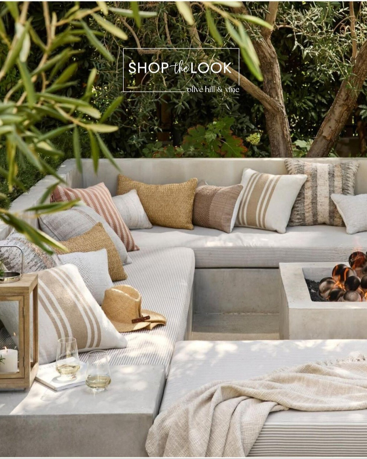 Sun-drenched neutrals and layered textures set the tone for this outdoor retreat. Built-in seating, soft stripes, and a sculptural fire feature make it feel relaxed yet refined—perfect for slow mornings and evenings that linger.

#LTKHome