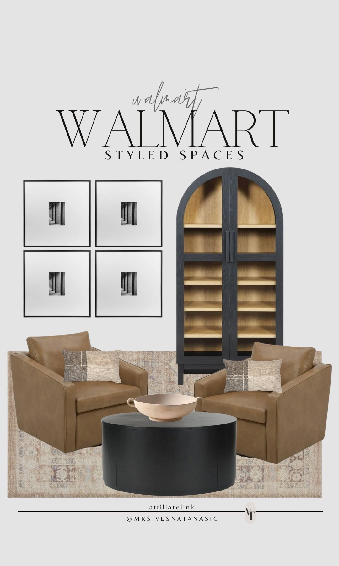 Walmart sitting room inspo! These chairs are beautiful, and look designer and these gallery wall frames are such good quality! 

@walmart #walmartfinds #walmarthome #walmart #styledhome #homeinspo #affordablehomedecor #homedecor #stylingtips #cozyhome #neutralhome #home #archedcabinet #accentchair #coffeetable #rug 

#LTKSeasonal #LTKHome #LTKSaleAlert