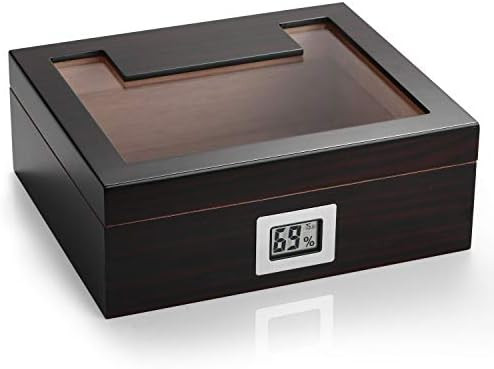 Woodronic Handmade Cigar Humidor with Digital Hygrometer for 35 to 50 Counts, Glass Top Spanish C... | Amazon (US)