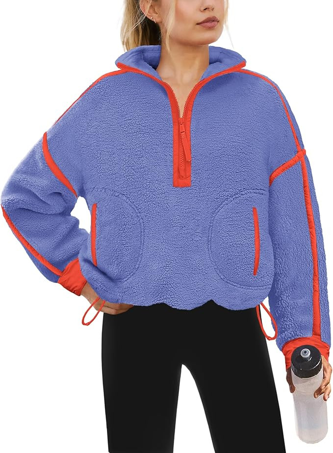 Yanekop Womens Quarter Zip Pullover Sherpa Fleece Jacket Oversized Zip Up Sweatshirt Half Zip Pul... | Amazon (US)