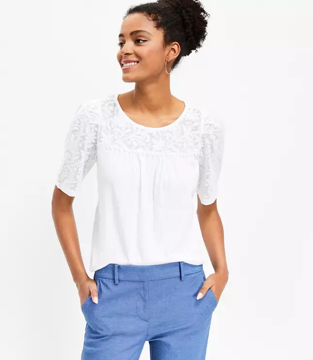 Lacy Puff Sleeve Top | LOFT