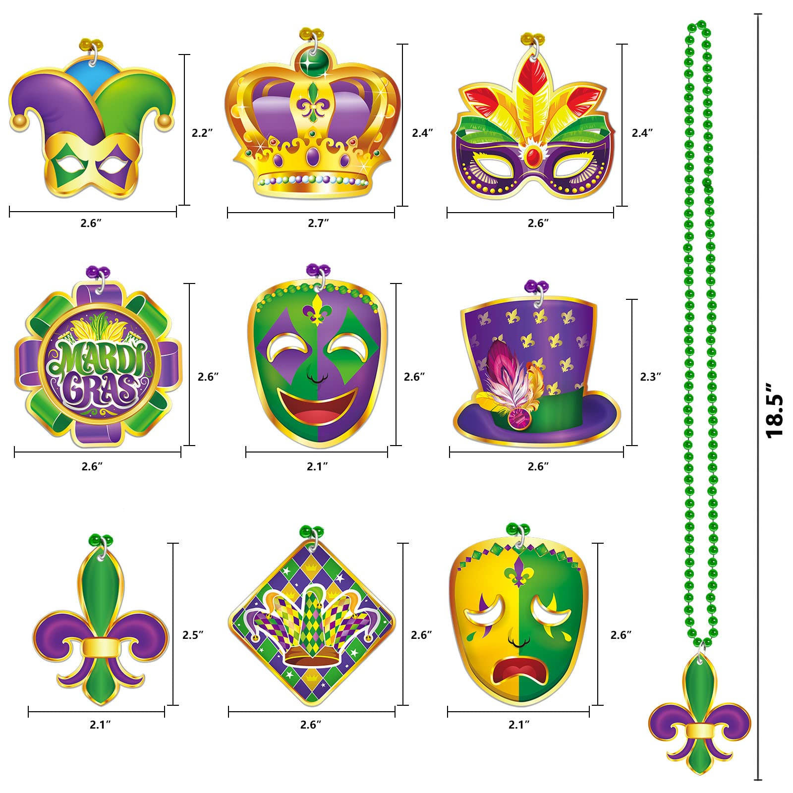 18pcs Mardi Gras Carnival Bead Pendant Necklace for Party Costume Accessories Party Decor | Amazon (US)