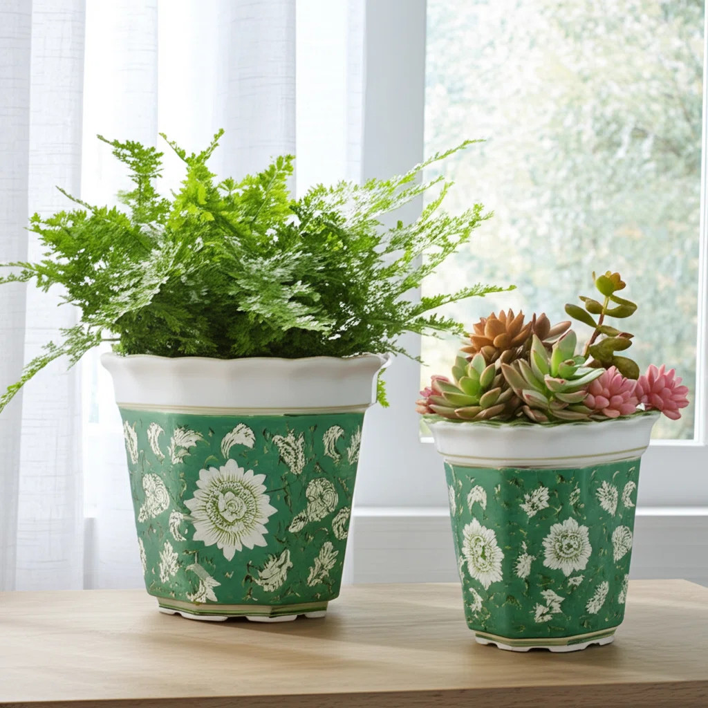 Winston Porter Ceramic Planter Set With Embossed Floral Design – Indoor Planter And Outdoor Pla... | Wayfair North America