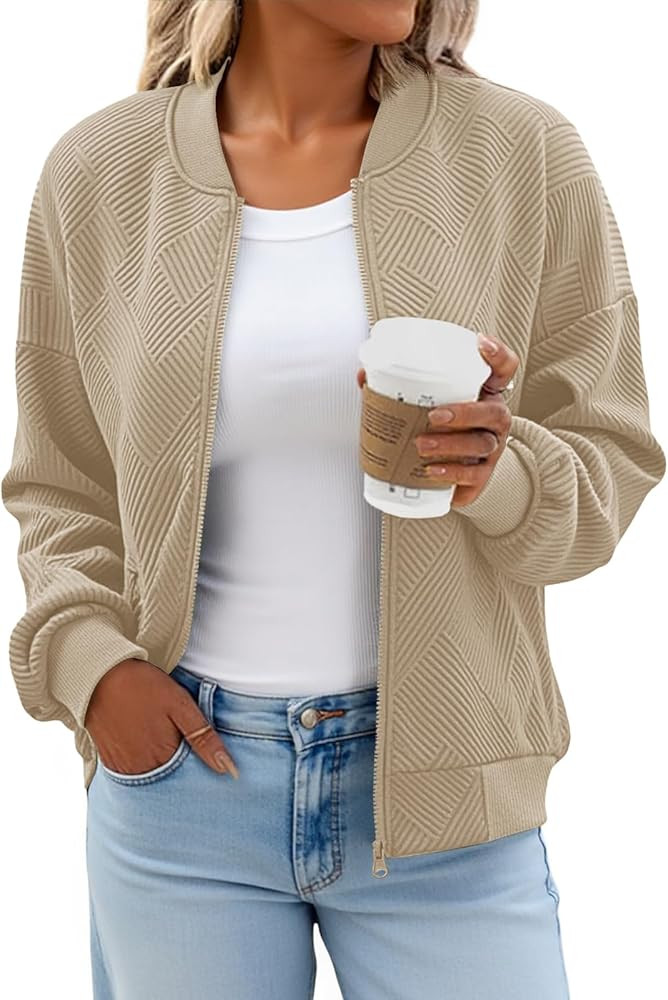 Tankaneo Womens Bomber Jacket Zip Up Casual Jackets Lightweight Trendy Outerwear Coat with Pocket... | Amazon (US)