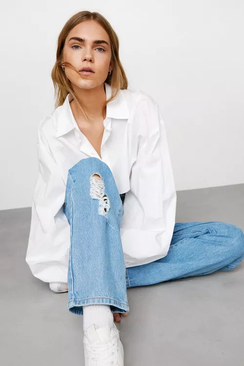 Organic Denim Distressed Straight Leg Jeans | Nasty Gal (US)