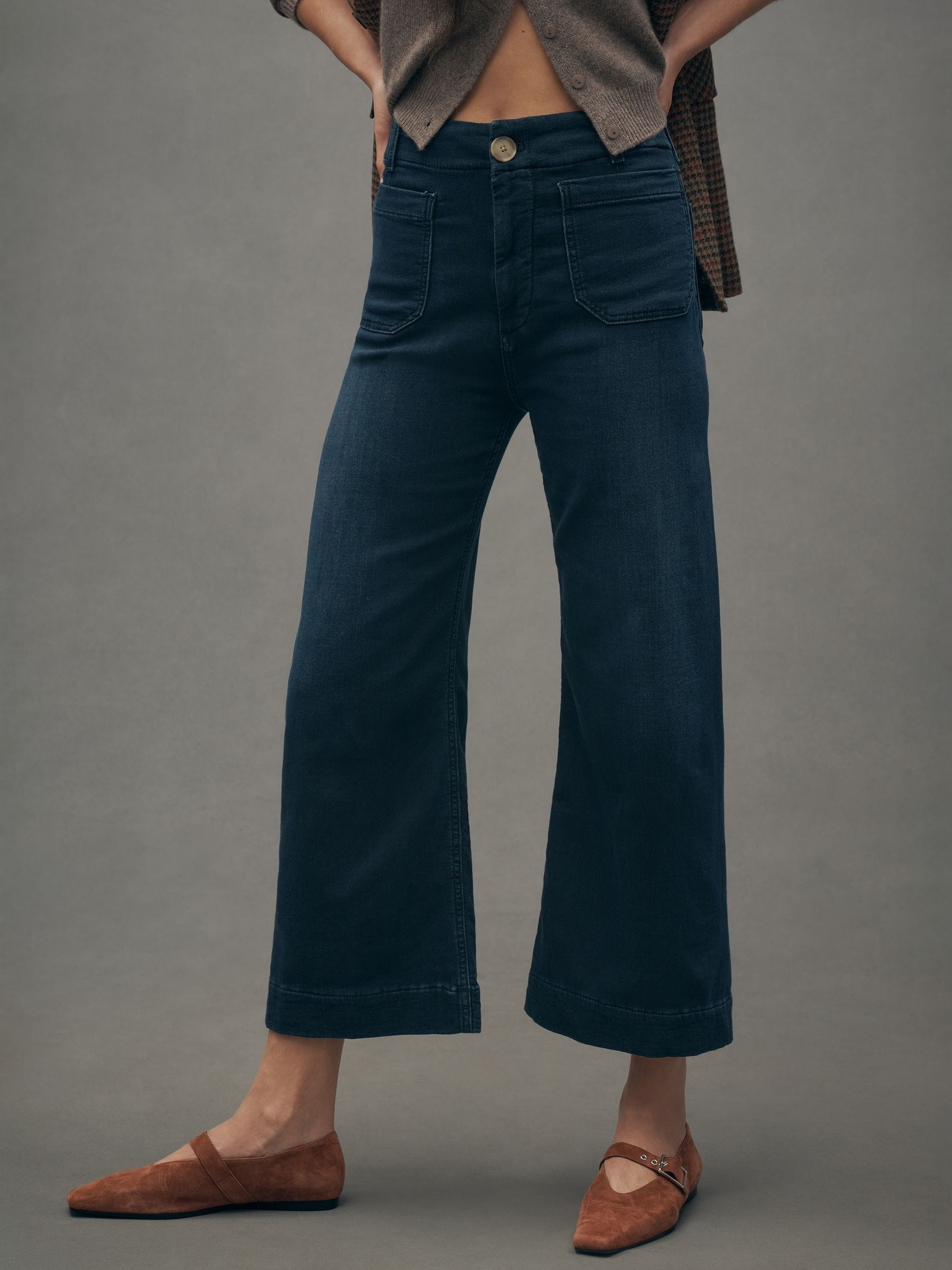 Anthropologie Anthropologie Blue Maeve The Colette Cropped High-Rise Wide-Leg Jeans Jeanius Knit Edition | Next US