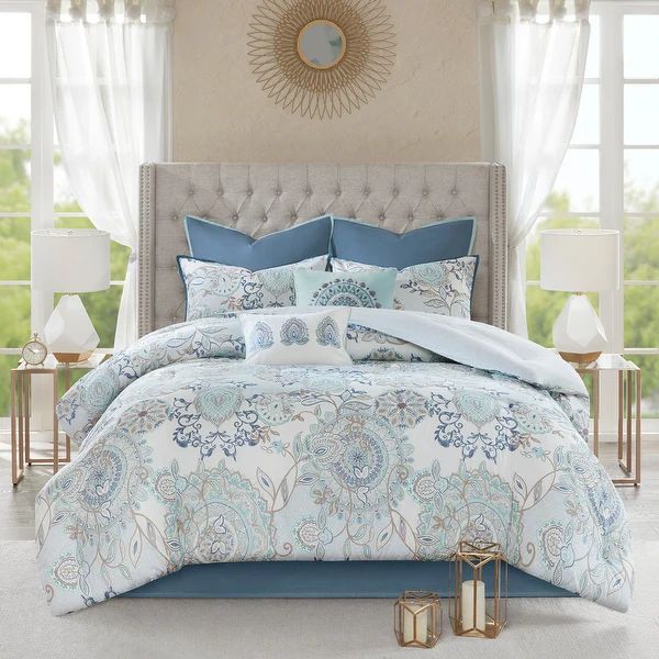 Madison Park Loleta Cotton Printed 8-piece Reversible Comforter Set | Bed Bath & Beyond