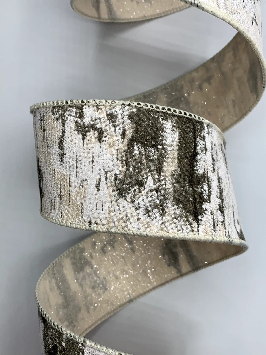 2.5" Birch Bark Ribbon ~ Glittered Back ~ Farrisilk ~ Wired Edges ~ 10 Yard Roll - Etsy | Etsy (US)