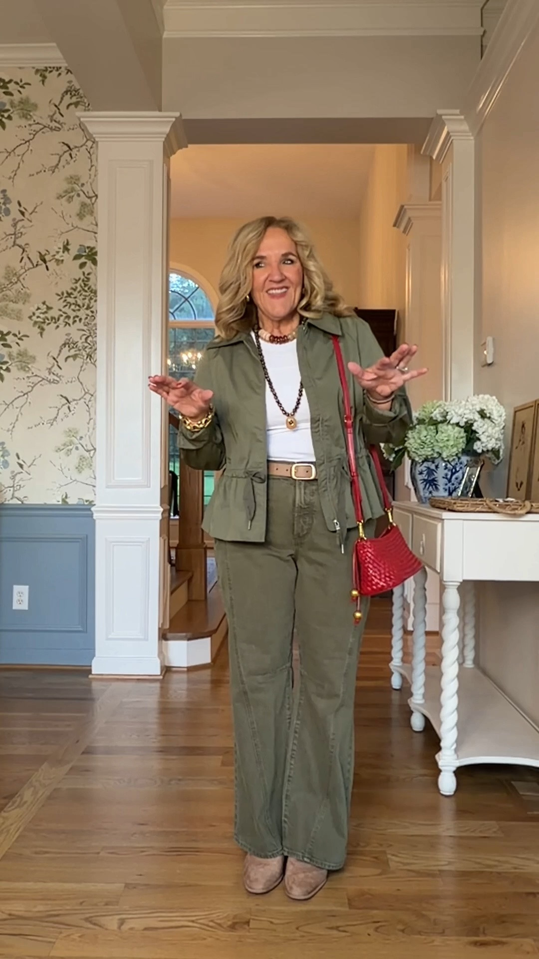 This olive utility jacket and matching wide leg pants make getting dressed so easy. The coordinated set is comfortable, flattering, and perfect for travel, weekends, or casual days when you still want to look polished. Wearing the jacket in a medium petite and the pants in a 29 petite.

#LTKootd #LTKSeasonal #LTKdayinmylife