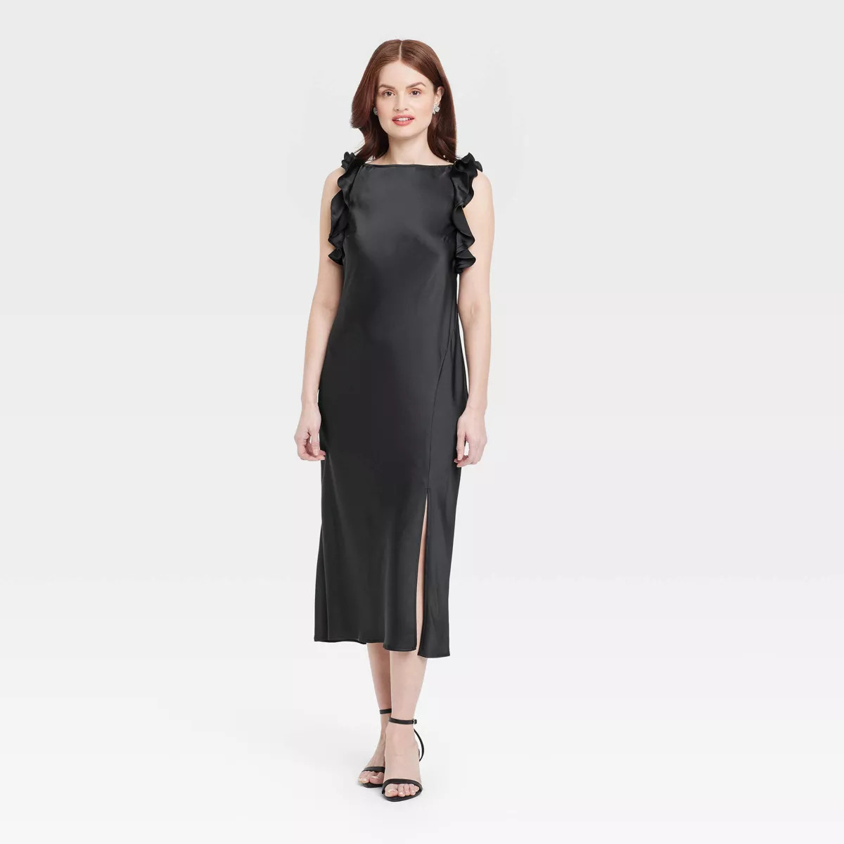 Women's Ruffle Sleeve Satin Maxi Dress - A New Day™ Black XS | Target