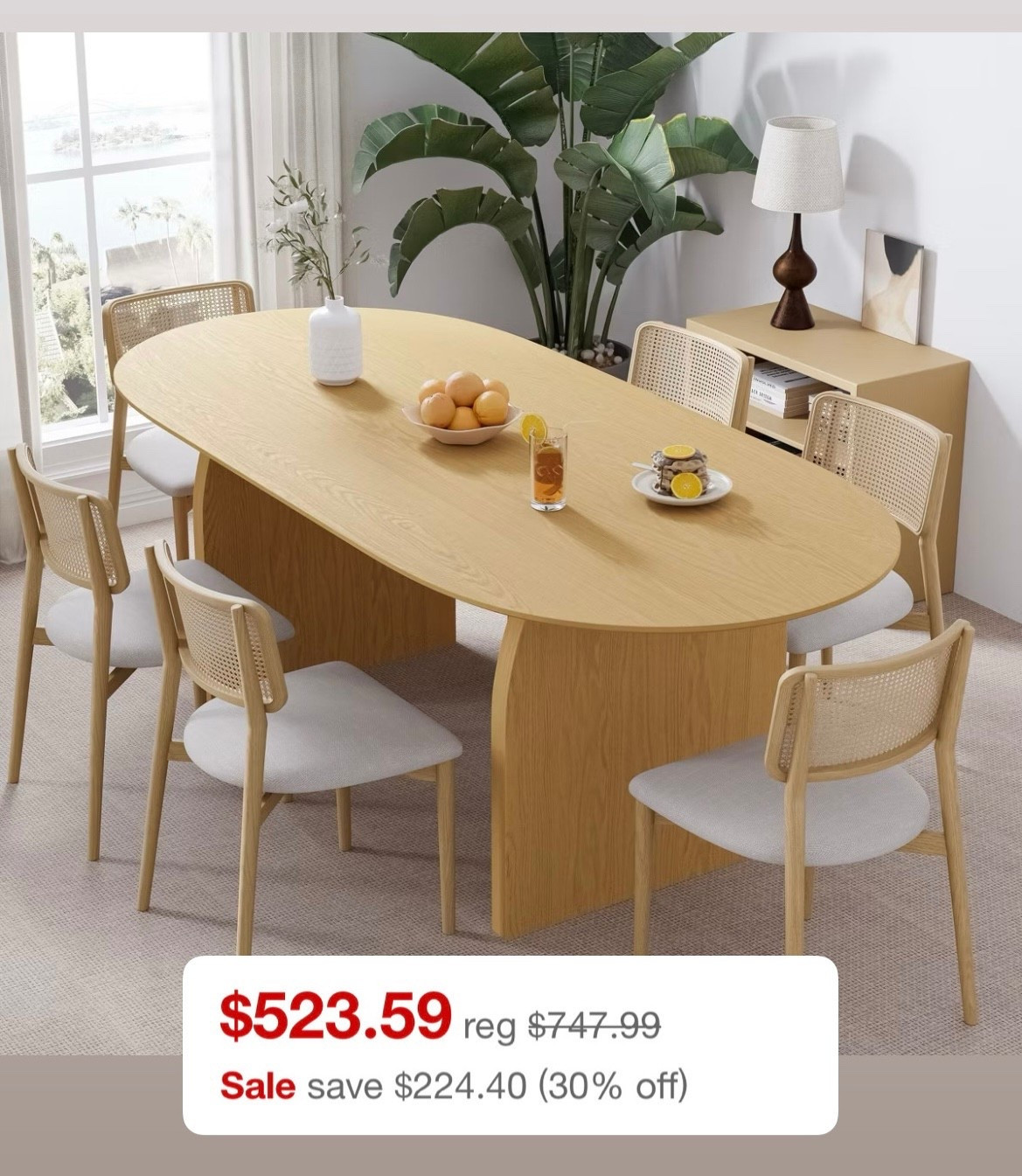Modern Oval Light Wood Dining Table – a beautiful statement piece for any contemporary or Scandinavian-inspired home. Crafted with a smooth oak finish and curved base for a minimalist yet elegant look. Perfect for pairing with rattan or upholstered dining chairs.
✨ Now on sale for $523.59 (save $224.40 – 30% off) at Target! Shop the table and similar chairs to complete your dining room look.
