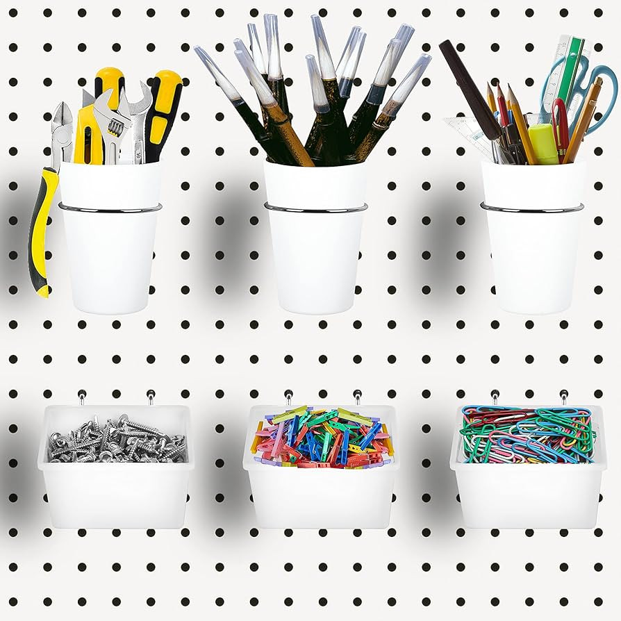 6 Sets Pegboard Bins Cups with Hooks Loops, Pegboard Hooks Assortment, Hooks for Pegboard Cup Hol... | Amazon (US)