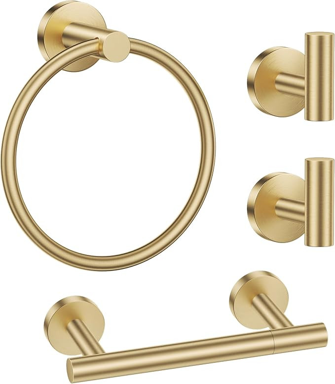 Lairuier Brushed Gold Towel Holder Set Include Double Bases Toilet Paper Holder,Towel Ring and 2 ... | Amazon (US)