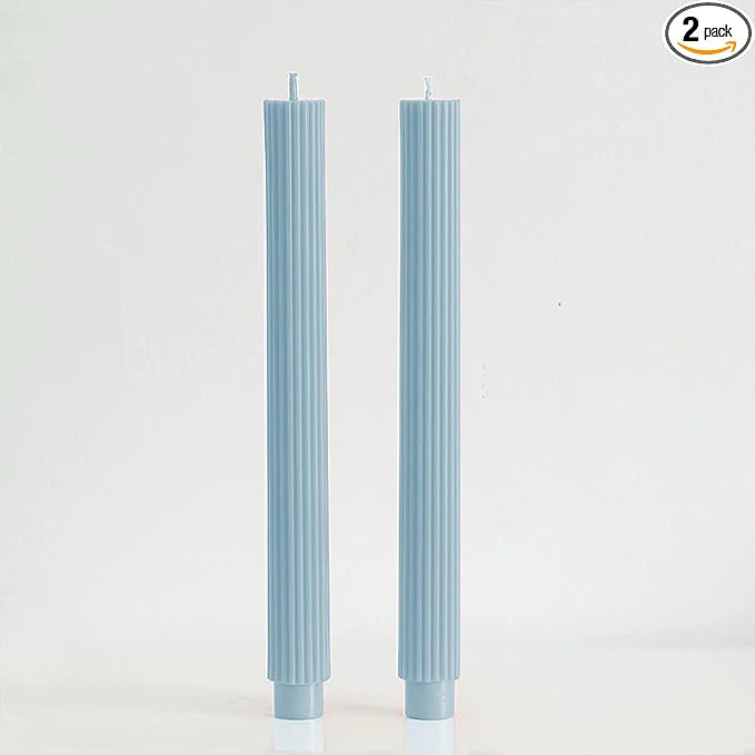 2 Pack | 10" Gold Premium Unscented Ribbed Wick Taper Candles, Tall Ribbon Wax Dinner Unscented M... | Amazon (US)