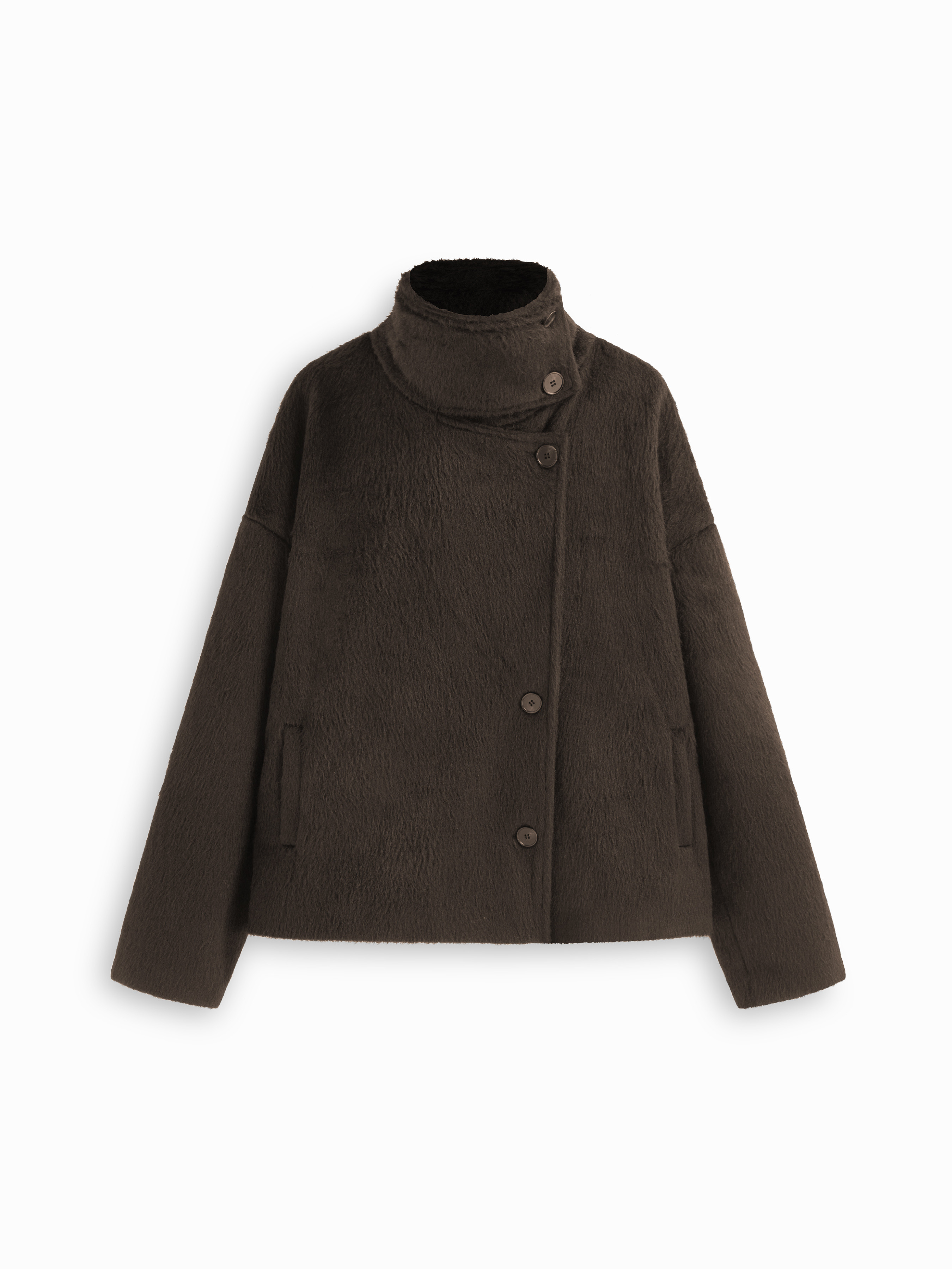 Wool-like fabrics Wool-look Mandarin Collar Long Sleeve Oversized Jacket For Daily Casual Work | Cider