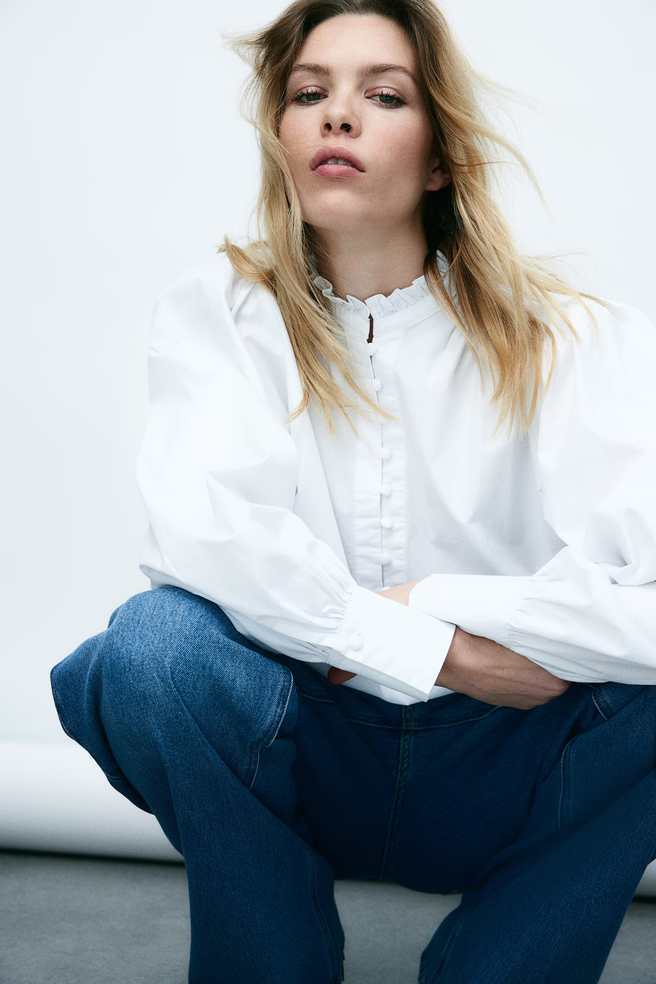 Frilled-collar cotton blouse - Blanco - MUJER | H&M ES | H&M (FR, IT, ES, PT, BE)