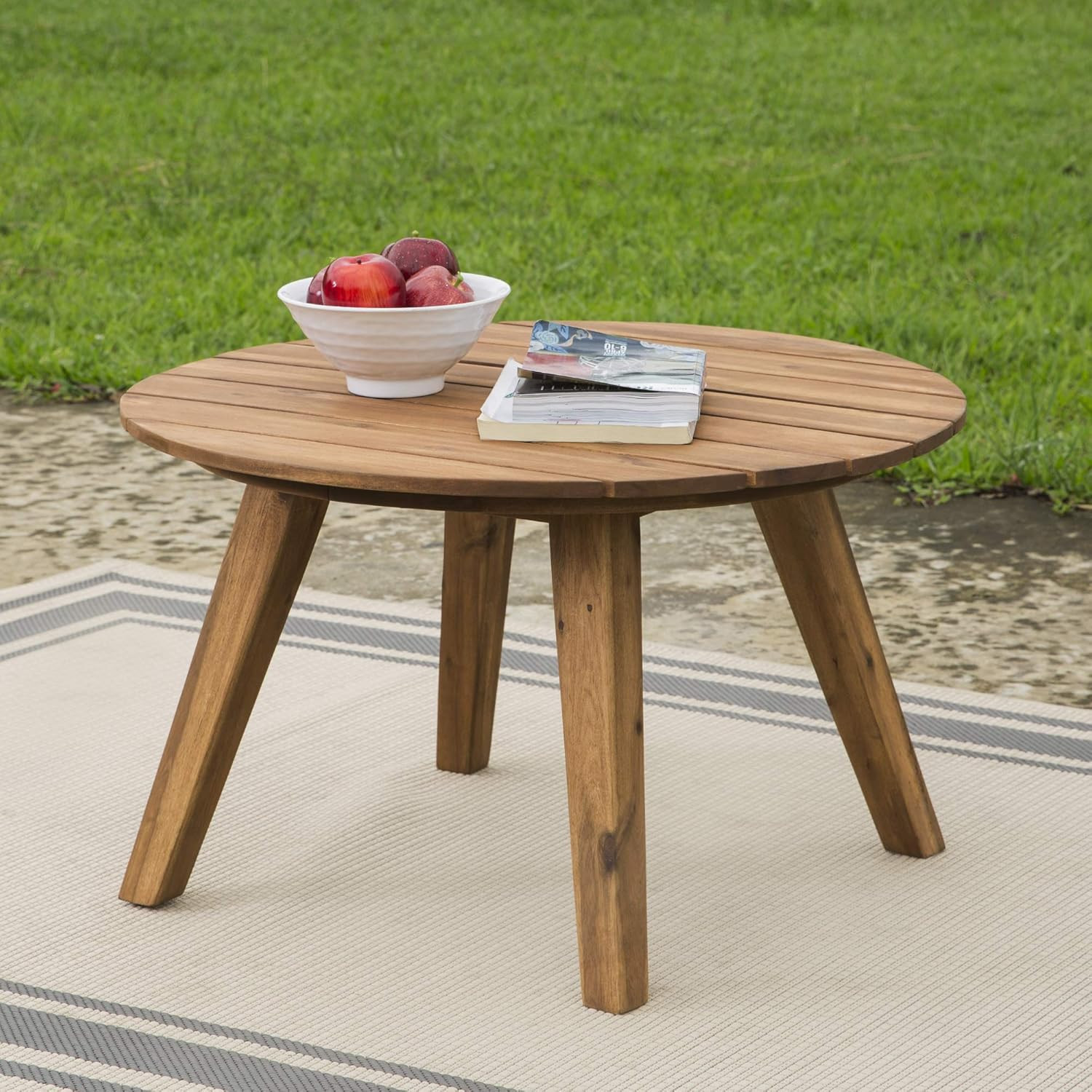 Walker Edison Maarten Modern Solid Acacia Wood Slatted Outdoor Coffee Table, 30 Inch, Brown | Amazon (US)