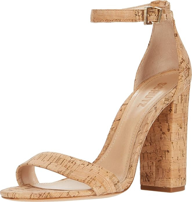 SCHUTZ Enida Open Toe Ankle Strap Chunky Heel Natural Cork Two Peice Pump | Amazon (US)