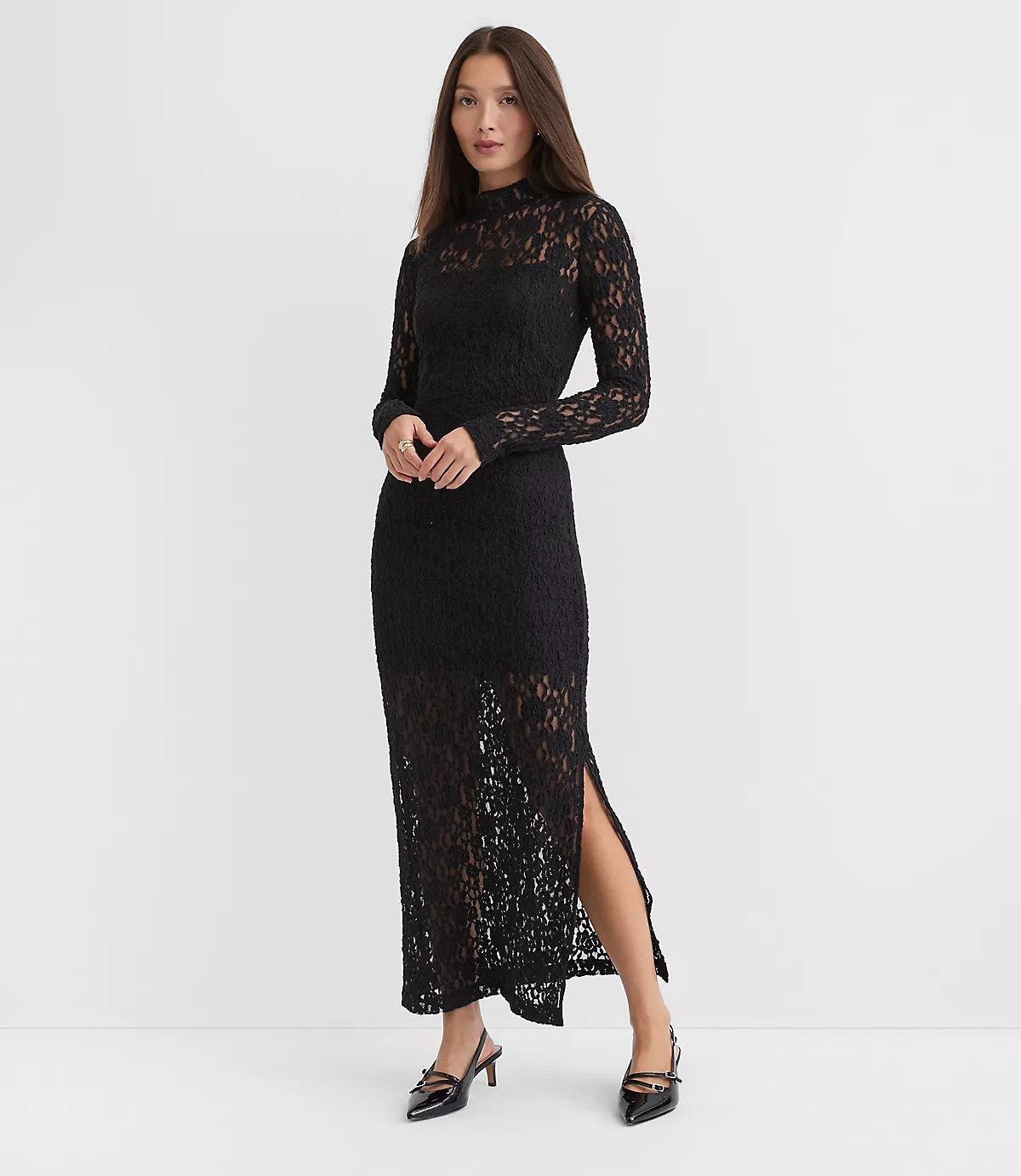 Petite Floral Lace Mock Neck Maxi Dress | LOFT