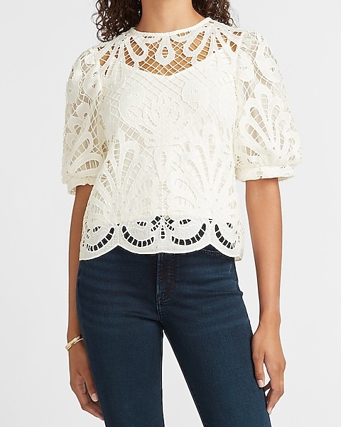 Lace Puff Sleeve Top | Express