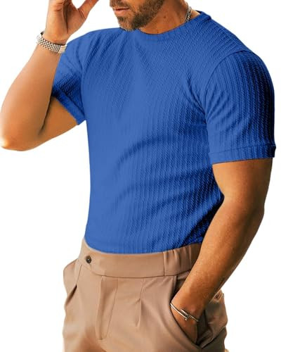 Men's Ribbed Knit T-Shirts Short Sleeve Casual Crewneck Slim Fit Textured Pullover Tees | Amazon (US)