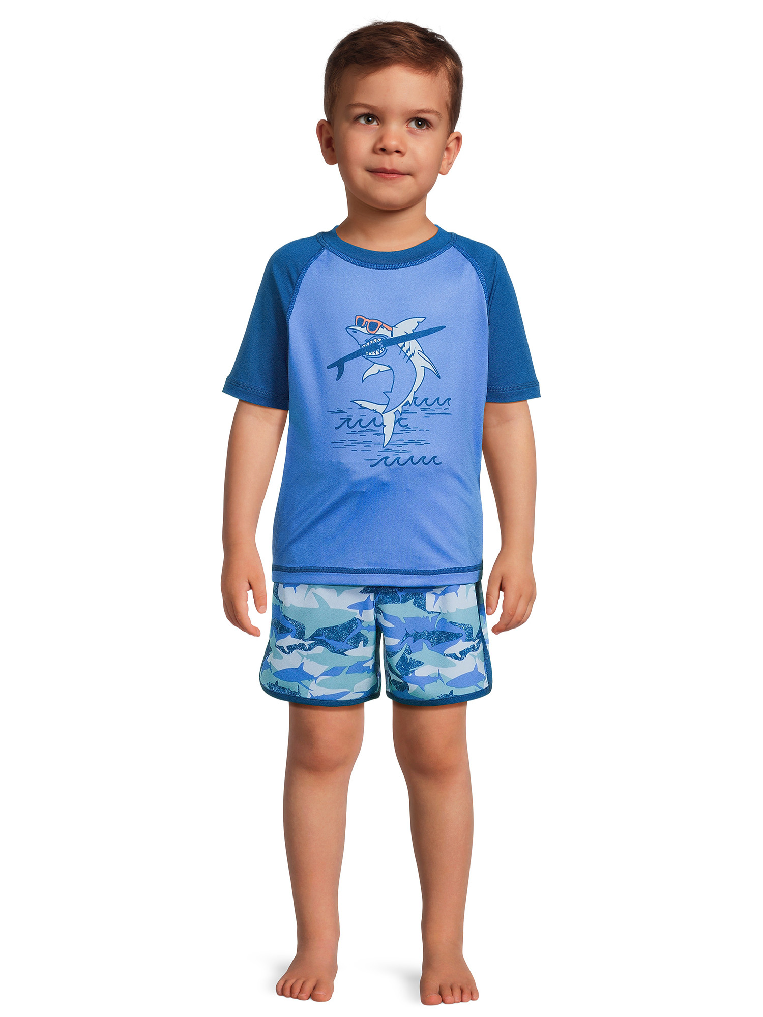 Wonder Nation Toddler Boy Short Sleeve Rash Guard Swim Set, Sizes 12M-5T - Walmart.com | Walmart (US)