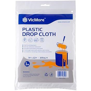 VICMORE All New Plastic Drop Cloth 9 Feet by 12 Feet Medium Duty Drop Sheet Clear Painting Tarp W... | Amazon (US)