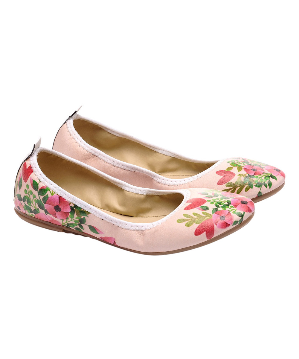 Foldy Women's Ballet Flats Printed-Colorful - Pink & Green Floral Foldable Ballet Flat - Women | Zulily