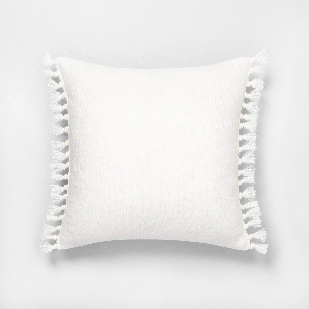18"" x 18"" Wide Stripe Knotted Fringe Throw Pillow Sour Cream - Hearth & Hand with Magnolia | Target