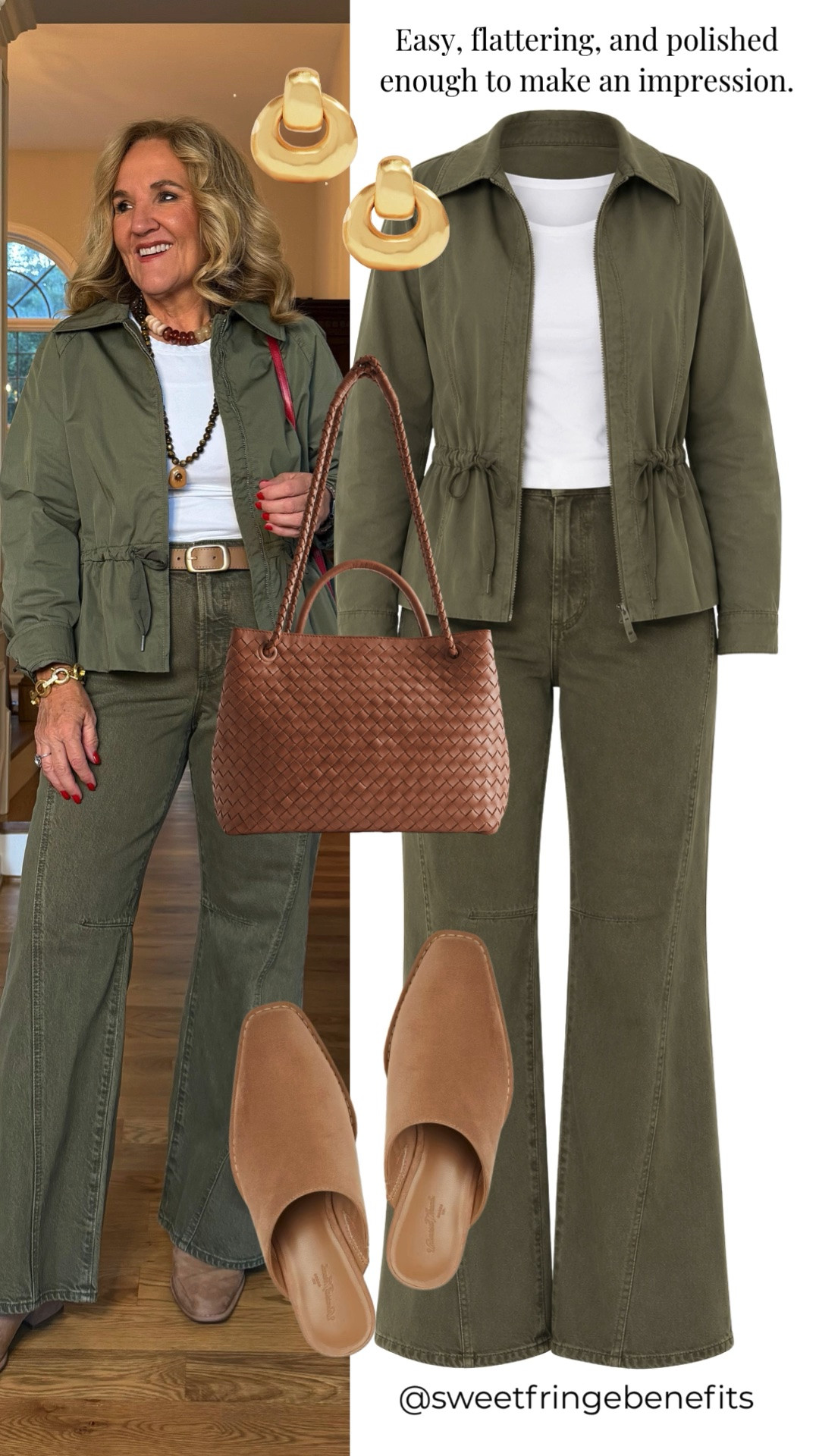 This olive utility jacket and matching wide-leg pants make getting dressed easy, flattering, and polished. I love the relaxed fit with a simple white tee and warm brown accessories for an outfit that works from errands to dinner.

💡 LTK MADE EASY
❤️ Heart = Support my posts!
🔖 Save = Get sale & restock alerts
📋 Lists = Keep favorites organized
📲 Share = Send lists and products to a friend. Hello, Christmas List!
💬 Comment = Ask me anything about what I'm wearing.:-)

#LTKootd #LTKWorkwear #LTKOver40