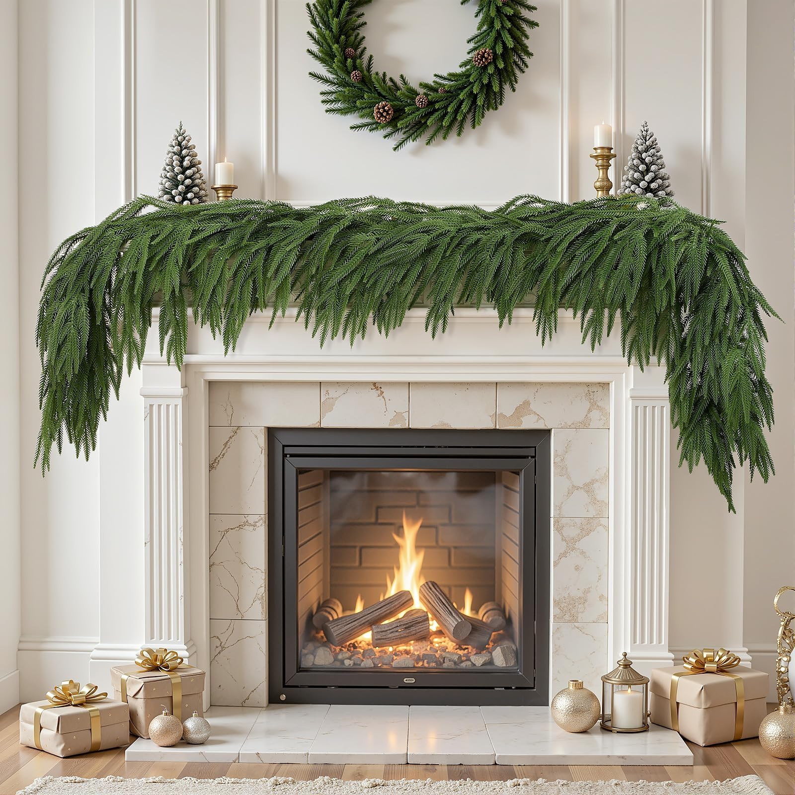 Alupssuc 9FT Realistic Christmas Garland，PE Artificial Christmas Garland for Fireplace Doors, W... | Amazon (UK)