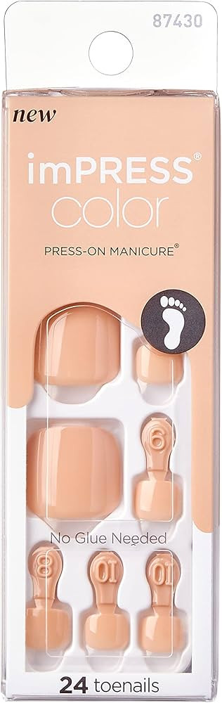KISS imPRESS Color Press-On Pedicure Fake Toenails Kit, Style "Sweet Love", Square Shaped, Dark T... | Amazon (US)