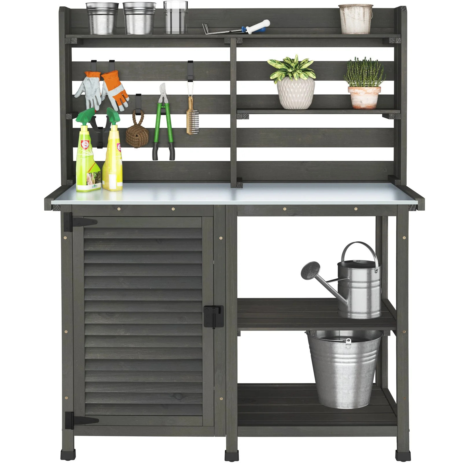 GDLF Potting Bench Table Large Garden Outdoor Metal Tabletop Workstation, Storage Cabinet Shelf | Walmart (US)