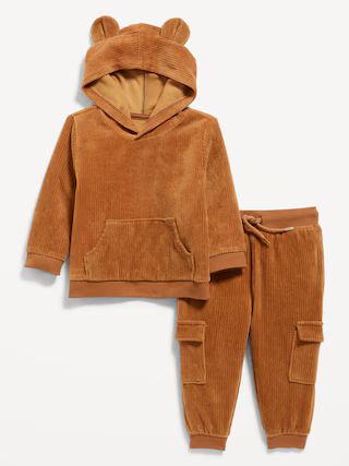 Unisex Ribbed Velour Critter Hoodie and Cargo Joggers Set for Baby | Old Navy (US)