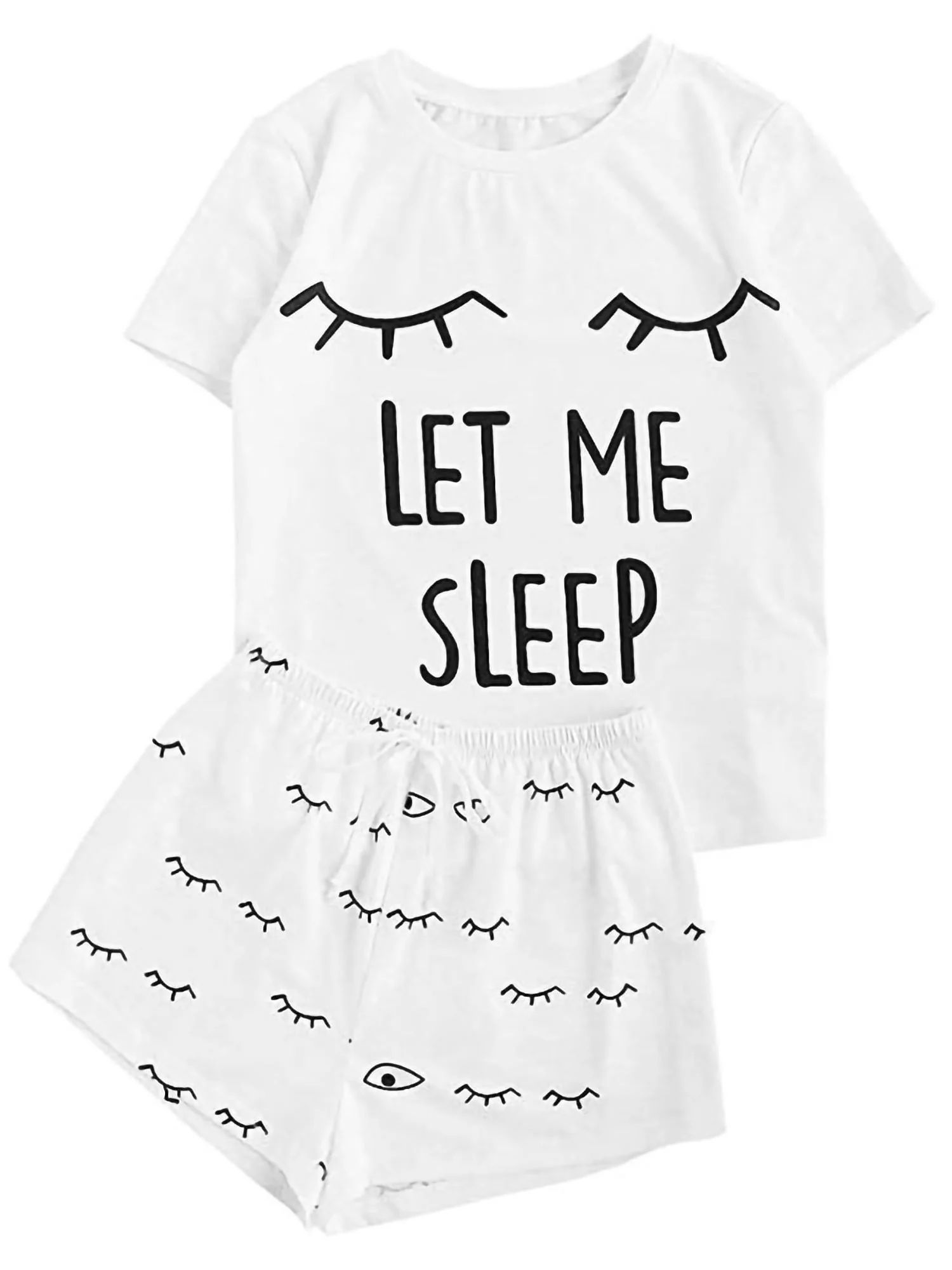 Calzi Juniors Pajamas Short Sleeve Loungewear Sleep Set 2 Piece Casual Loose Outfits Summer Top a... | Walmart (US)