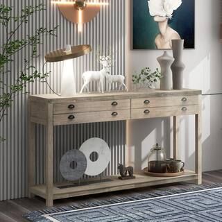 Harper & Bright Designs Retro Style 58 in. Gray Rectangle Wood Console Table with 2-Big Top Drawe... | The Home Depot