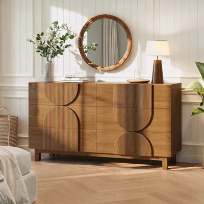 6 Drawer Dresser for Bedroom, Modern Fluted Wood Dresser, Chest of Drawers with Solid Wood Legs, 60" Wide Storage Cabinet & Accent Console for Living | Wayfair North America