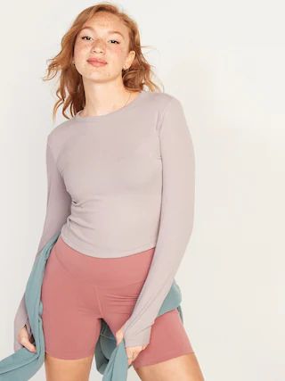 UltraLite Long-Sleeve Crew-Neck Ribbed Cropped Top for Women | Old Navy (US)