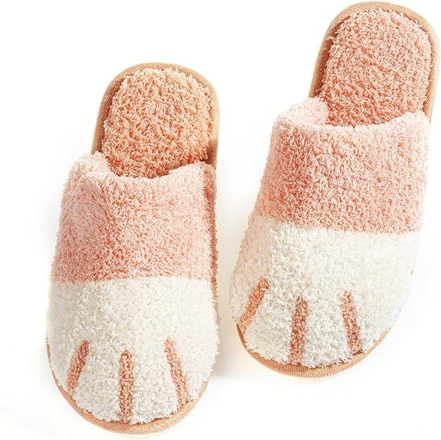 LEPGIFE Cute Cat Paw Animal House Slippers for Women, Fluffy Fuzzy Slippers Shoes with Memory Foa... | Amazon (US)