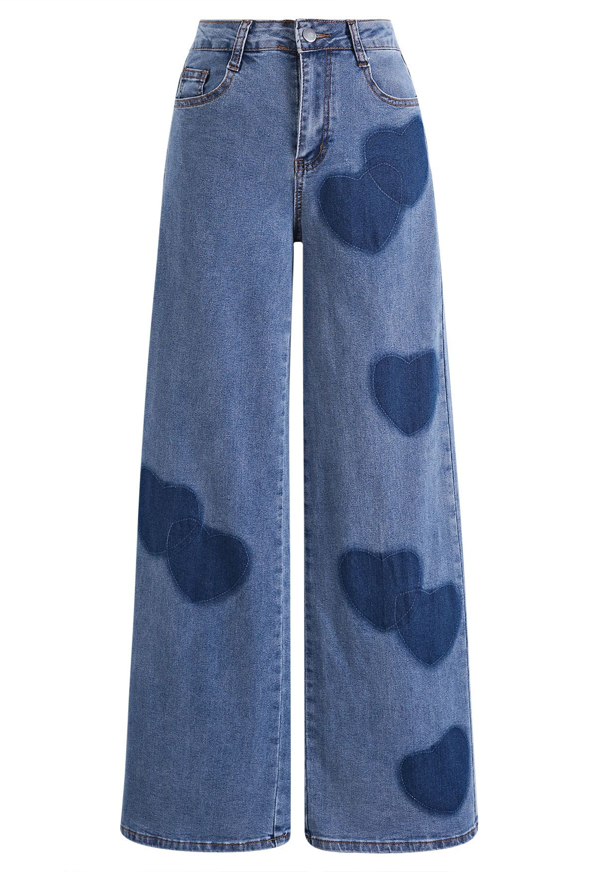 Contrast Heart Motif Straight Leg Jeans | Chicwish