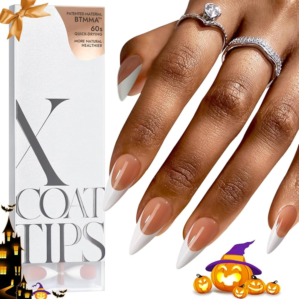 BTArtboxnails French Gel Nail Tips - Halloween Nails French Tip Press on Nails Brown Long Stilett... | Amazon (US)