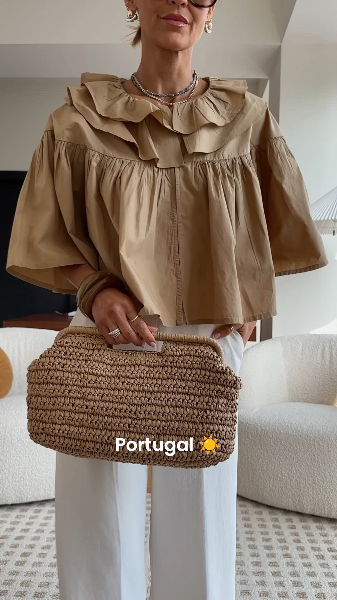 Same pants, Day 3 in Portugal ☀️ Comment EURO and I’ll send you all the details 

This is how I’d style them for warmer days. Lightweight, a little more relaxed, but still put together.
I love adding texture here… it instantly makes the outfit feel more styled without doing too much (plus an extra feminine bubble top were all loving!) 
Size 2 on pants and xs on ruffle top

#LTKootd #LTKTravel #LTKOver40